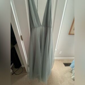 Hello Molly Kiss the Girl Sage Plunge Neck Sleeveless Gown